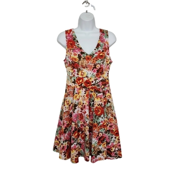 #Gal Boss Forever 21 V-Neck and Back Sleeveless Floral Sun Dress Size Large. - Picture 1 of 8